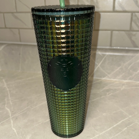 Starbucks Green Rainforest Grid Iridescent Tumbler Fall 2022 Venit 24oz - Picture 3 of 3